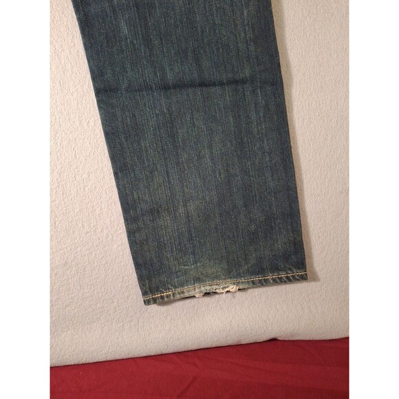 LEVI'S 501 Button Fly Jeans Mens 34-32 Dark Wash Distressed Cowboy EUC - Picture 12 of 15